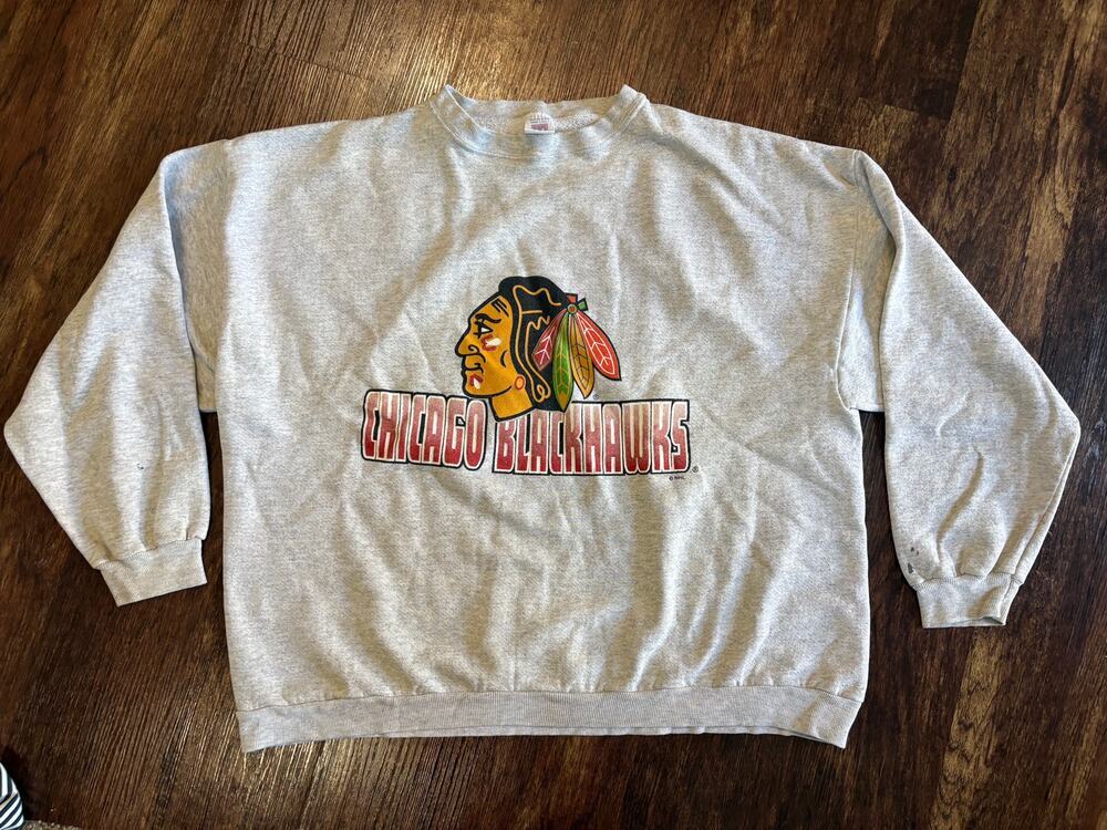 Vintage Chicago Blackhawks Logo 7 Graphic Crewneck Sweatshirt Men's 2XL